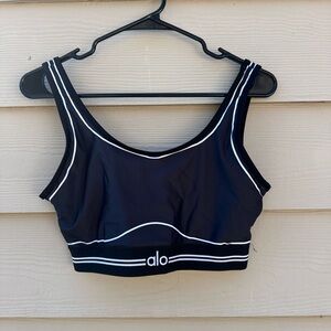 Alo Airbrush Heart Throb Bra in Black w/ White Piping Women's US Size XL NWT A11
